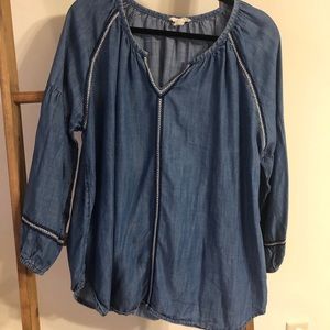 Loft Puff Sleeve Denim Top Sz XL